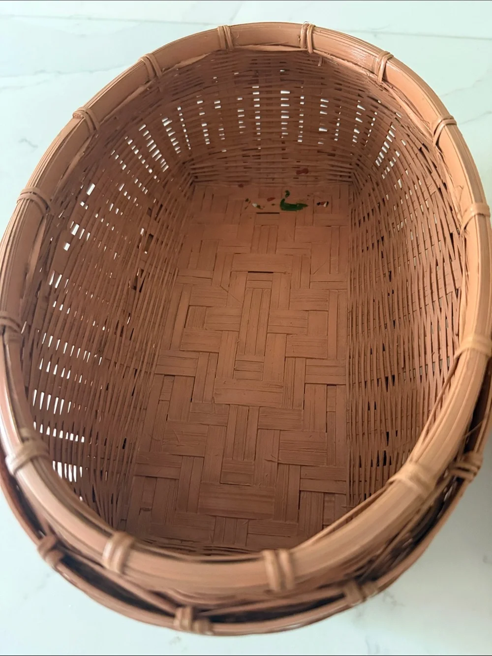Vintage Painted Basket with Brass Coi Fish Handle Lidded
